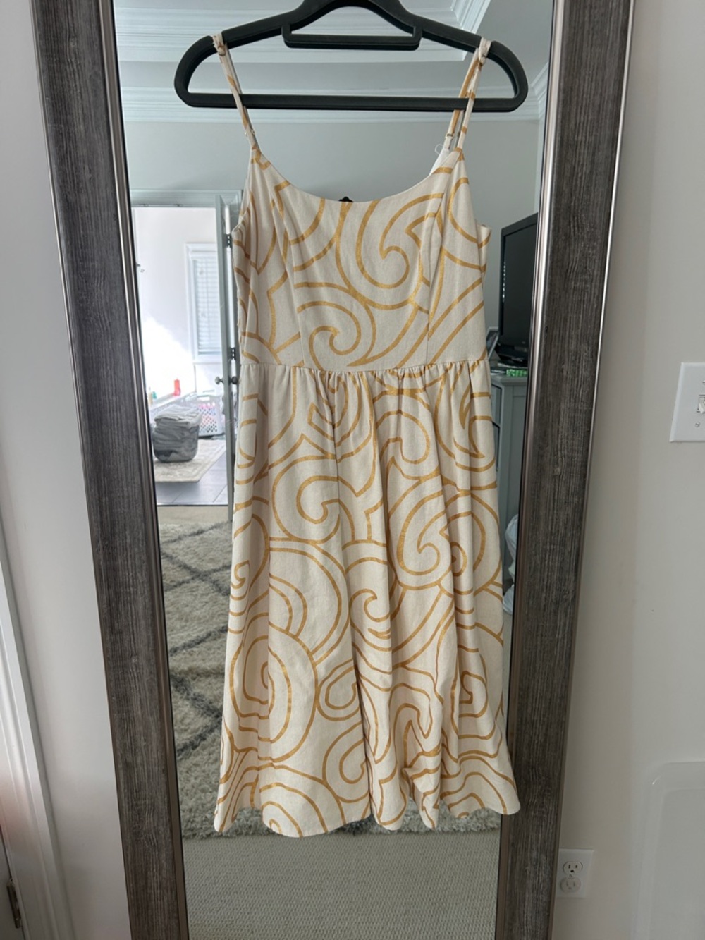 JB by Julie Brown Cream Midi Dress with Gold Swirl Print